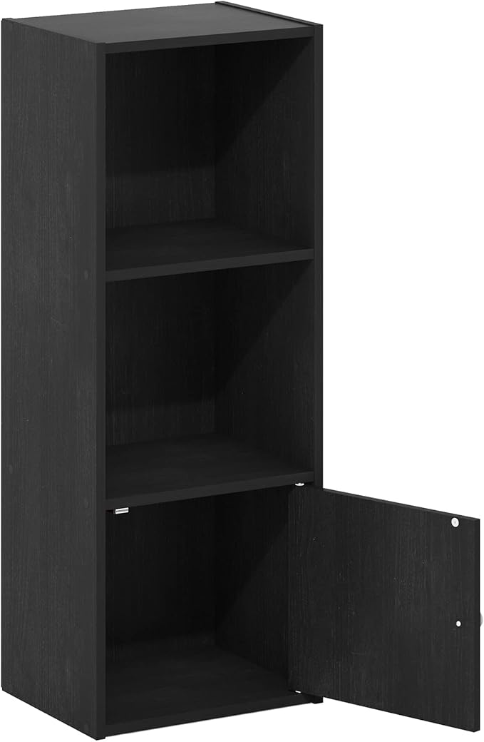 Furinno LUDER Book Shelf, 3-Tier Modern Bookshelf, Bookcase with 1 Door Storage Cabinet, 9.3 x 12 x 31.5, for Organization an