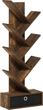 Furinno Tree Book Shelf, 7-Tier Bookshelf, Tree Bookcase with Bin Drawer, 8.4 x 16.9 x 46.2, for Living Room, Bedroom, Home O