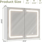 DICTAC Bathroom Medicine Cabinet with Mirrors and Led Lights 27.6x23.62 inch Double Doors Wall Mounted Mirror Cabinet with St