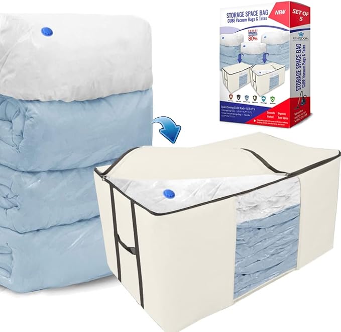 Cube Vacuum Storage Bags, Space Saver Bags, Decorative Totes with Cubic Vacuum Compression Seal Bags for Clothing & Bedding. 