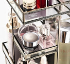 Hersoo 360 Rotating Glass Makeup Organizer, Spinning Vanity Cosmetic Storage with Multi-Layer Compartments, Luxury Countertop