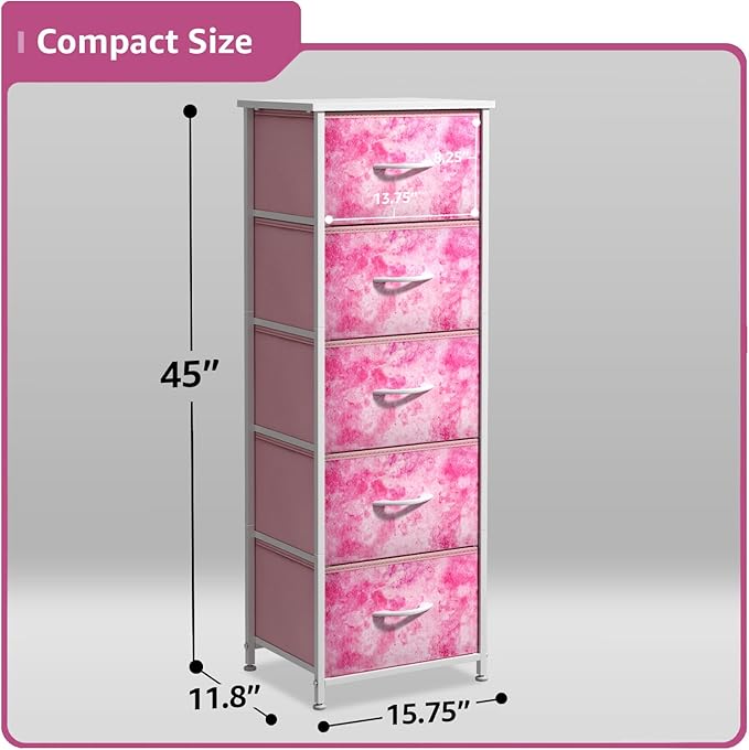 Sorbus Fabric Dresser for Kids Bedroom - Chest of 5 Drawers, Tall Storage Tower, Clothing Organizer, for Closet, for Playroom