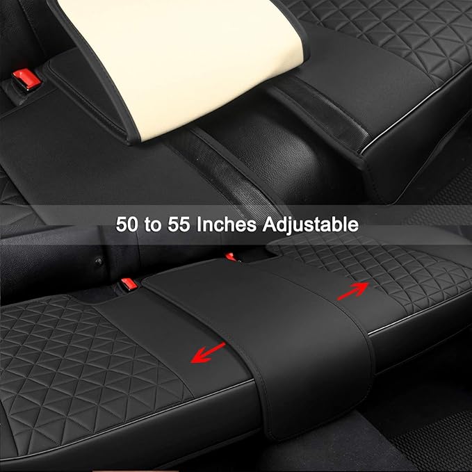 Black Panther Luxury PU Leather Rear Bench Car Seat Cover Adjustable Length (49-55'') Fits 90% Standard 5 Seats (Sedan SUV), 