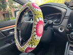 Crochet Sunflower Car Steering Wheel Covers Universal 14-15 inch for Women/Men (A,Steering Wheel Cover)