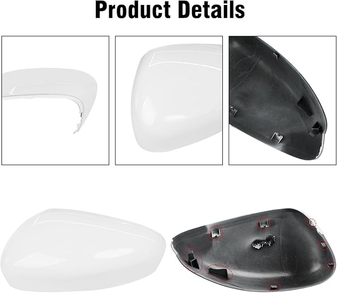 Compatible with Ford Escape SE/SEL Left Driver Side Mirror Cap Cover 2020 2021 2022 2023 2024, White Side Door Rearview Mirror Cover Replacement Without Turn Signal Light