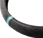 Quick Install Sporty Suede Steering Wheel Cover with Aqua Blue Stripe for 14½ to 15 inches Car Sedan Coupe SUV Pickup Steering Wheel 14.5 to 15 inches