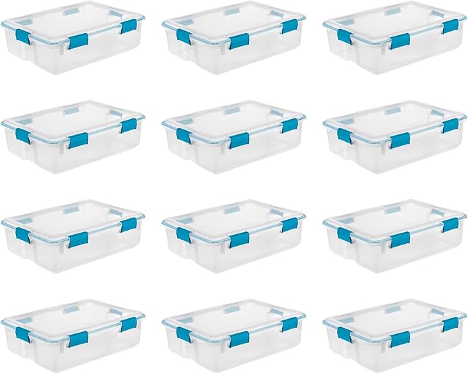 Sterilite 12-Pack Gasket Box, Weather-Resistant Storage Bins with Latching Lids, 37 Quart - Heavy-Duty Organizing Containers 