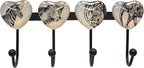 Coat Rack Wall Mounted with 4 Hook, Heart Glass Finishes Animal Pattern Elephant Lion Zebra Leopard Decorative Wall Hooks for