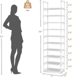 VTRIN 10 Tiers Tall Shoe Rack Holds 20-25 Pairs of Shoes Sturdy Vertical Shoe Organizer with 18pcs Hooks Stackable Narrow Sho