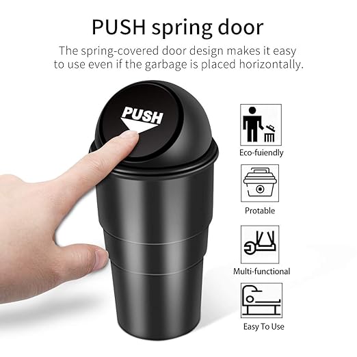 Cup Holder Trash can for car with Lid, Mini Garbage Cans for Back seat Leakproof Vehicle Automotive Cup Holder Car trashcan, Small Trash Bin for Automotive Office Home Kitchen (CARH1347A)