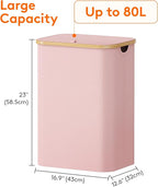 Lifewit 80L Laundry Basket with Lid, Clothes Hampers for Laundry with Bamboo Handles and 1 Removable Bag, Large Foldable Laun