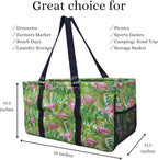 NGIL Extra Large Utility Tote Reusable Grocery Bag Oversized Collapsible for Groceries, Storage, Picnic, Beach (Flamingo Paradise-navy)