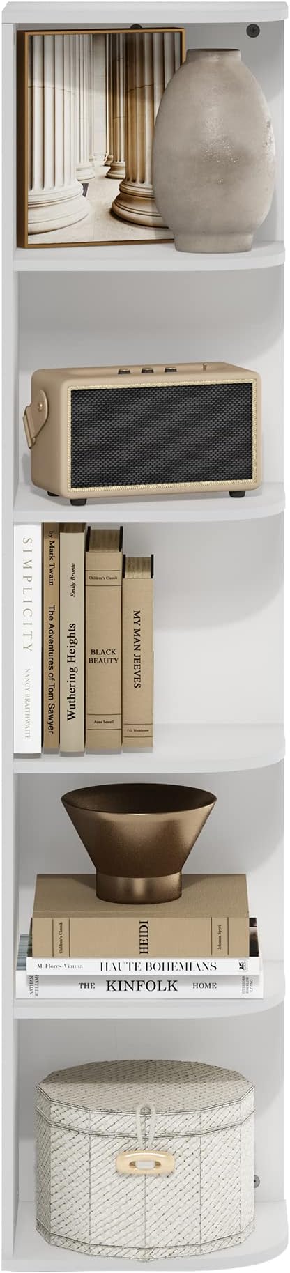 Furinno PASIR Book Shelf, 5-Tier Corner Bookshelf with Open Shelf, Standing Bookcase, 9.3 x 12 x 51.7, for Organization and S