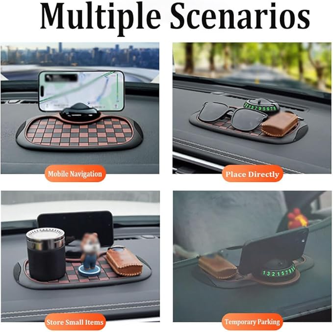 Multifunction Car Anti-Slip Mat, Car Dashboard Mobile Phone Holder, Rotating Anti Slip Mat Auto Phone Holder with Temporary P