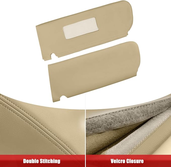 KBH Car Sun Visor Cover for Chevy Tahoe Suburban & GMC Yukon 1995 1996 1997 1998 1999, Left and Right Side Sunvisor Covering, Vinyl Leather Trim, Anti-Scratch, Tan