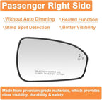Senzeal Passenger Side Heated Mirror Glass with Blind Spot Detection BLIS for Ford Fusion 2013 2014 2015 2016 2017 2018 2019 2020 2021 DS7Z17K707C DS7Z-17K707-C (No Auto Dimming)(Right Side)