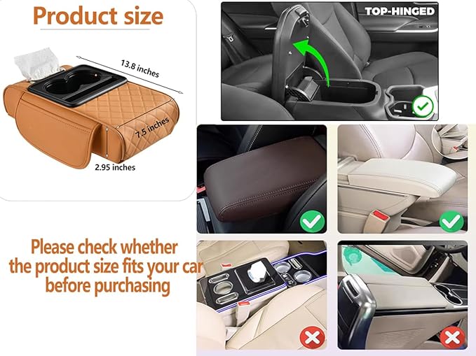 Car Armrest Cushion,5-in-1 Center Console Cover with 2 Storage Bags Cup Holder, Tissue Box Slot, Phone Slot for Sedans, Car Accessories Interior Organizers (Black)