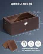 Kukikan Watch Jewelry Box Organizer, 6-Slot 2-Layer Watch Case and Sunglasses Storage with Large Glass Lid, Mens Jewelry