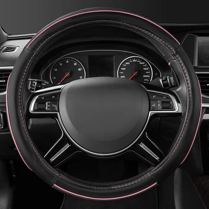 CAR Pass Colour Piping Leather Universal Fit Steering Wheel Cover, Perfectly fit for 14.5-15 inches Suvs, Vans, Trucks, Sedan