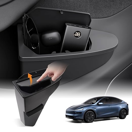 Shademax 2PCS Car Front Door Trash Can for Tesla Model Y Juniper 2026 2025, Side Door Storage Box Organizer with Push-to-Open Lid Design ABS Front Seat Garbage Can Bin for New Model Y Accessories 2026