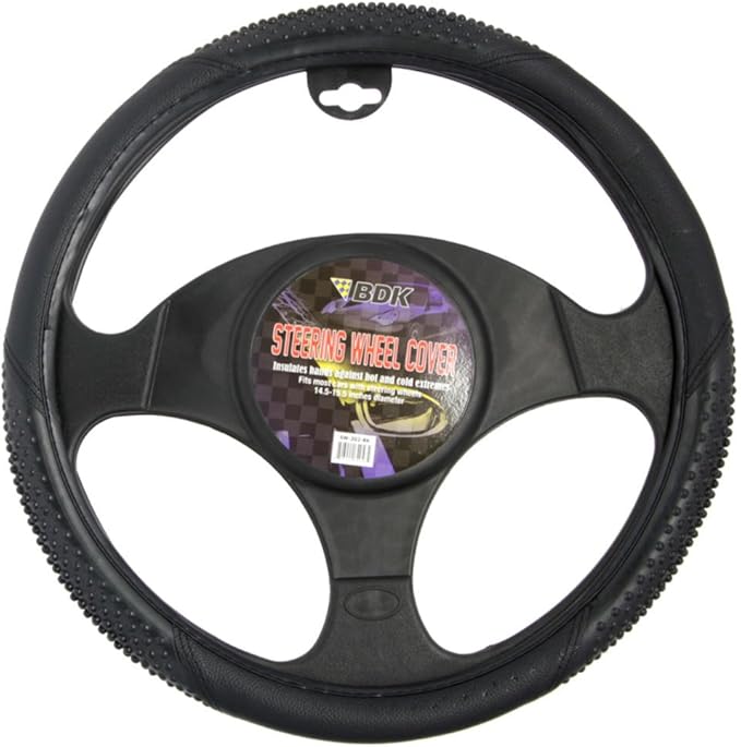 BDK Sporty Two Tone Ergonomic Grip Steering Wheel Cover - Massaging Gel Grip for Standard Size Wheels 14.5-15 inch Black/Blac