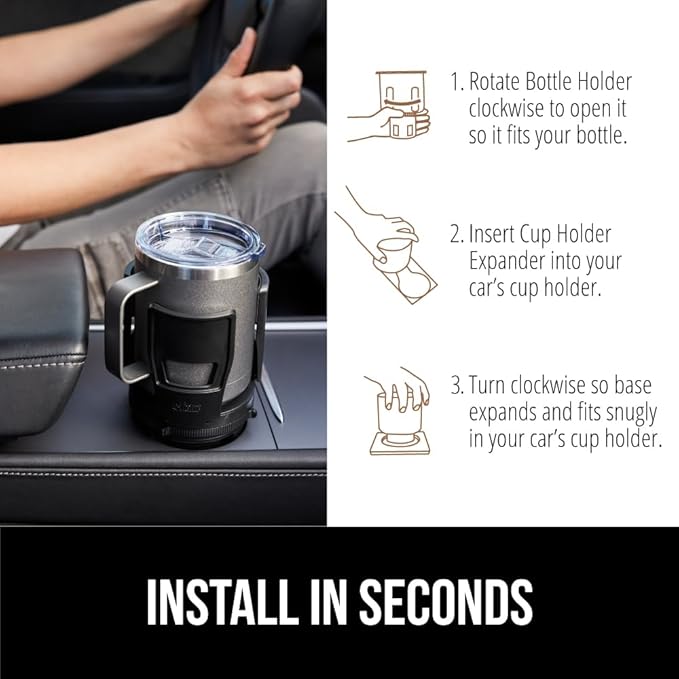 GORILLA GRIP Patent Pending Adjustable Car Cup Holder Expander, Keeps Water Bottle Secure, Expands to Fit 18 to 48 oz Large B