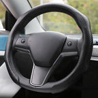 Quick Install Sporty Carbon Fiber Pattern Steering Wheel Cover Universal fit 14½ to 15 inches Car Sendan Coupe SUV Pickup 14.5 to 15