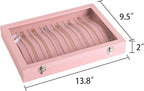 Frebeauty 15 Hooks Necklace Tray Velvet Neckalce Organizer with Clear Lid Lockable Necklace Holder Box Jewelry Organizer for 