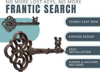 Comfify Cast Iron Skeleton Key Holder for Wall - Decorative Farmhouse Rustic Wall Mount Key Organizer - 3 Key Hooks - Vintage