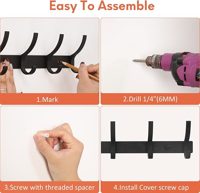 Optish Coat Rack Wall Mount, Coat Hook Wall Mount, Wall Hooks for Hanging, Hat Rack for Walls, Coats Hanger with 10 Hook, Tow