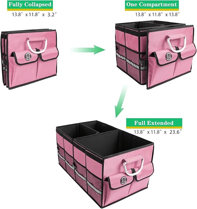 Car Trunk Organizer, Cargo Organizer SUV Trunk Storage Non Slip Bottom Waterproof Collapsible Durable Multi Compartments-(Stan