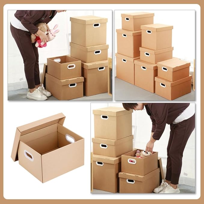 Cabilock Document File Storage Box with Lid 30l 43x31x24cm Kraft Paper Office File Organizer Portable Document Case Home and 