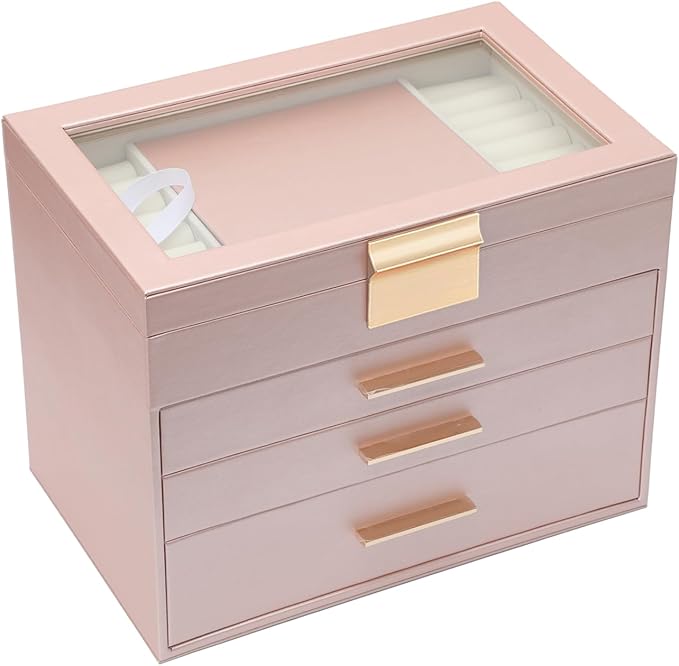 BOOVO Jewelry Boxes for Women, White and Black 6 Layer Large Jewelry Box for Necklace, Bracelet, Earrings, Rings Storage, Jew