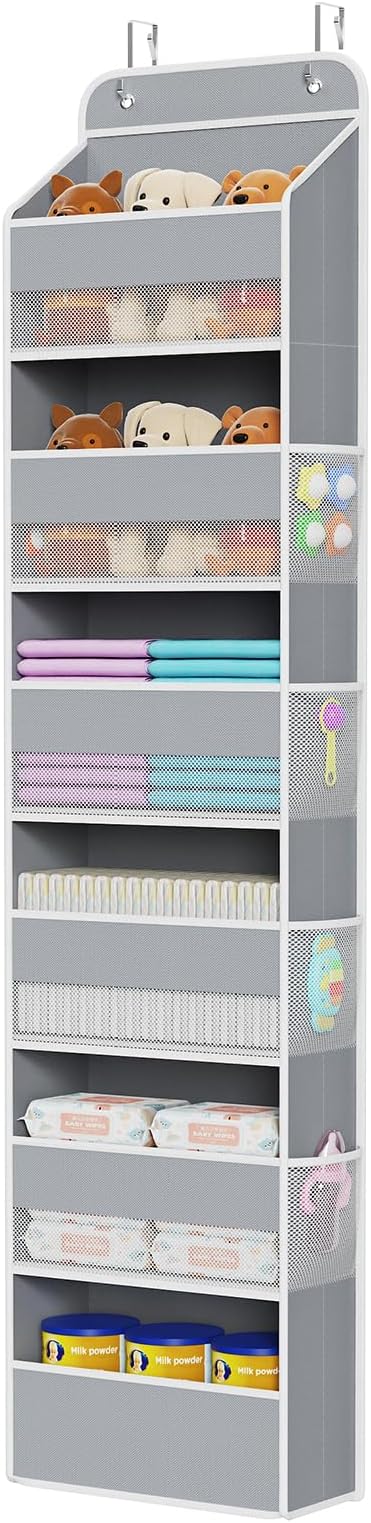 Univivi Door Hanging Organizer Nursery Closet Cabinet Baby Storage with 6 Large Compartments and 8 Side Pockets for Cosmetics