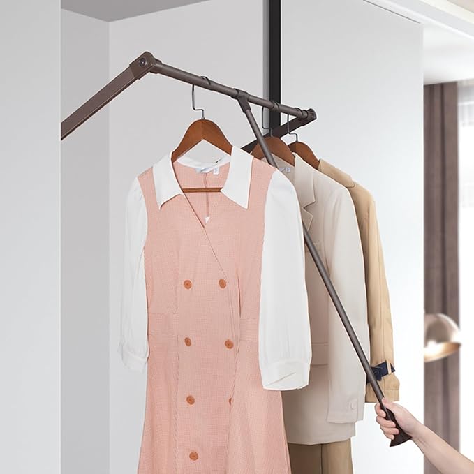 Pull Down Clothes Rail,Extendable Wardrobe Rod,Adjustable Lift with Return,for Wardrobe and Closet Clothing Storage,Space Sav