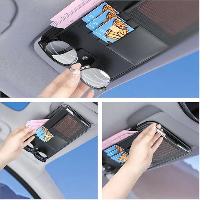 Car Visor Organizer, Universal Fit Auto Sun Visor Storage Holder, Red and Black (Brown)