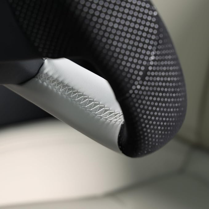 MEWANT Hand Stitched White Leather Steering Wheel Cover Wrap for Tesla Model S 2021-2023 / Model X 2021-2023 Steering Wheel Accessories
