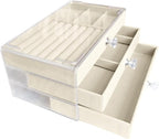Clear Acrylic Velvet Jewelry Organizer with 3 Drawers, Stackable Display Storage Earrings Necklace Rings Bracelets Box Holder
