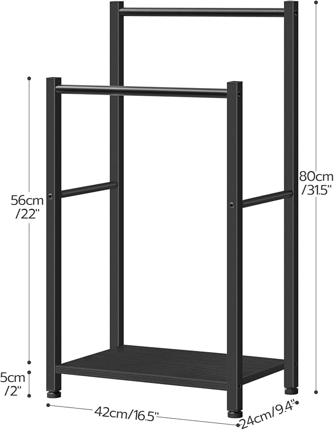 HOOBRO Free Standing Towel Rack for Bathroom, 16.5" L x 9.4" W x 31.5" H, 2 Tier Blanket Rack, Blanket Holder, Drying and Dis
