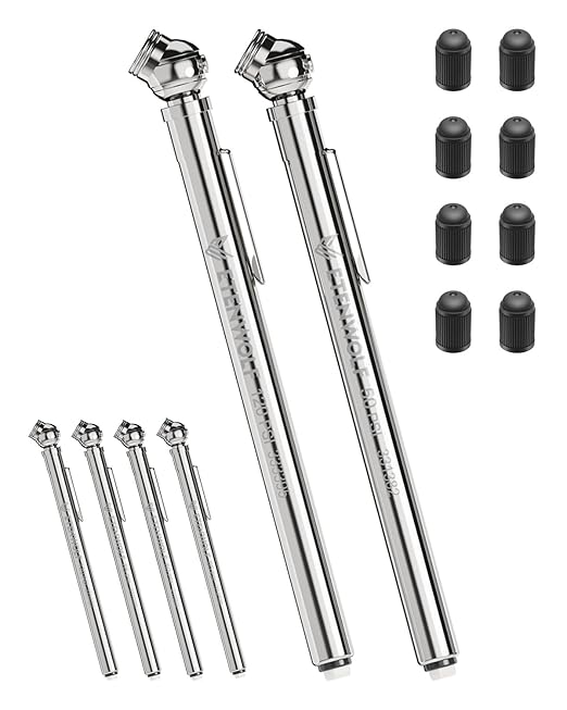 ETENWOLF Pencil Tire Pressure Gauge 6 Pack (10-50PSI, 20-120PSI) with Tire Caps Calibrated to ANSI B40.1 Grade B(2%), Stainless Steel Body, for Cars, Pickups, RVs, Bicycle