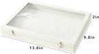 Coward 20 Hooks Necklace Organizer Jewelry Box, Grey Beige Velvet Necklace Display Tray Case with Transparent Glass Lid for H