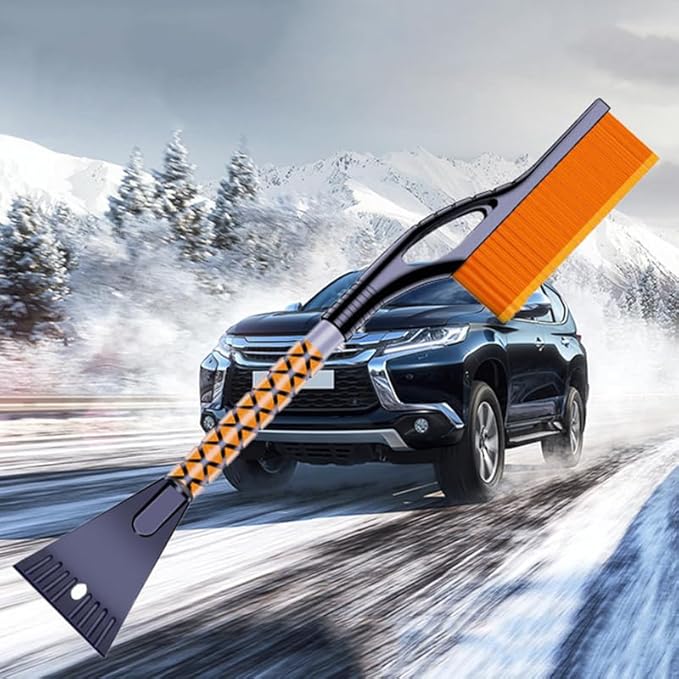 Snow Brush & Ice Scraper for Car, Heavy-Duty Extendable Winter Snow Removal Tool with Soft Bristle Brush, Ergonomic Foam Grip, Durable Ice Scraper – for Cars, SUVs & Trucks (Orange)