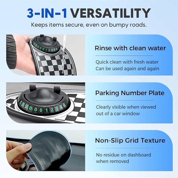 Multifunctional Car Anti Slip Pad, Multifunctional Rotatable Phone Holder Car DashboardMat with Temporary Parking Number, Aut