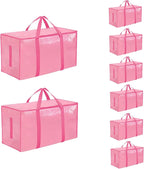 8 Pack-Extra Large Heavy Duty Moving Bags - Waterproof Storage Totes with Handles & Zippers, Foldable for College Dorm, Stora