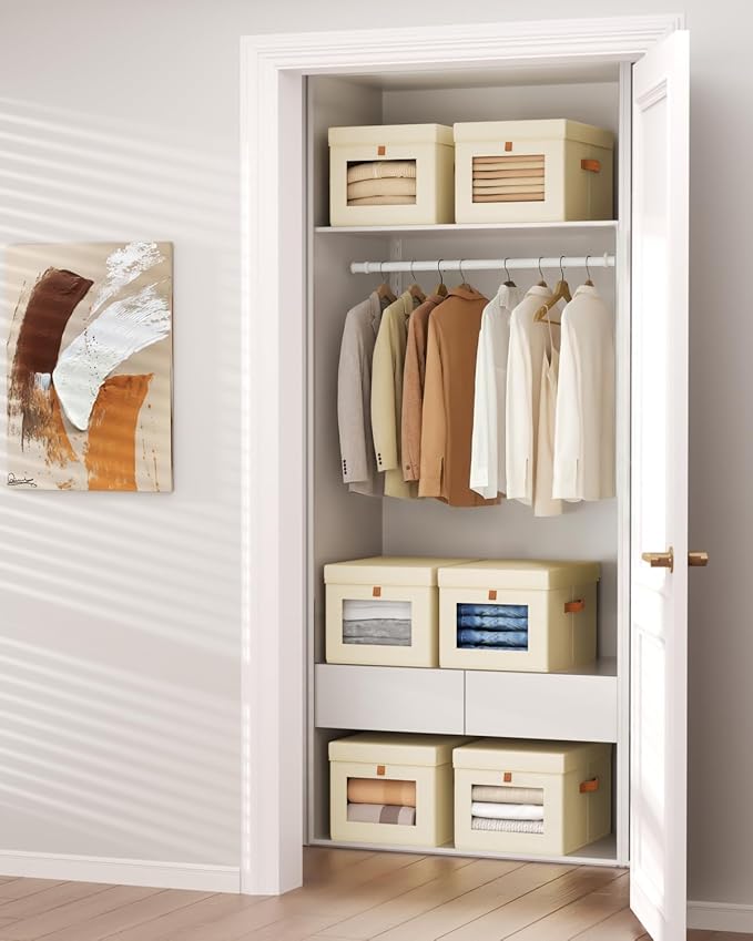 Homsorout Storage Bins with Lid – Closet Organizer with Side Opening and Clear Window, Foldable Stackable Fabric Basket for C