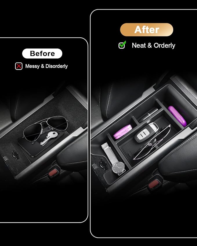ECOZEN 2026 Camry Center Console Organizer - 2 Pcs Center Console Storage Tray & TPE Cup Holder Insert for 2025-2026 Toyota Camry(LE/SE/XLE/XSE) Accessories - ABS Armrest Box Organizer