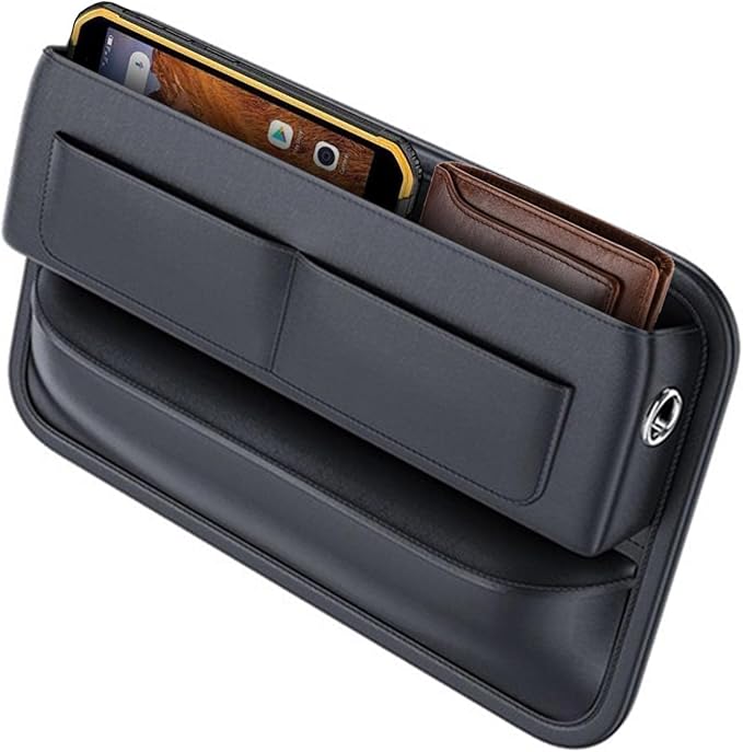 Car Seat Gap Organizer – Universal Leather Side Pocket Storage Box for SUV, Truck & Sedan, Center Console Organizer with 4 Storage Pockets, Premium Black Car Accessories for Men & Women