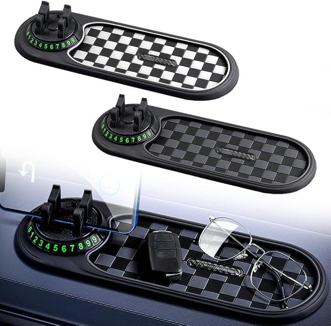 Multifunction Car Anti-Slip Mat, 2026 New Rotatable Anti Skid Car Dashboard Pad with Temporary Parking Numbe, Universal Car P