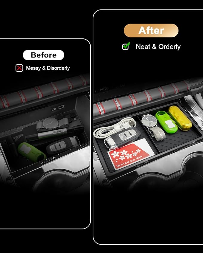 ECOZEN 2026 GMC Yukon Center Console Organizer - Double-Layer TPE For 2025-2026 Yukon/Yukon XL Console Storage Tray Compatible with 2025-2026 Yukon XL(Elevation/AT4) Accessories - Not For Denali