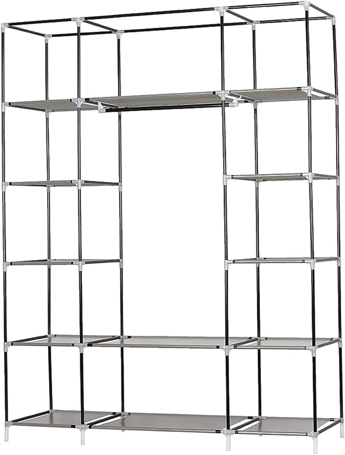 67" Portable Closet Storage Organizer Wardrobe Clothes Rack,Covered Garment Rack,Steel Tube Clothes Storage Organizer,Freesta